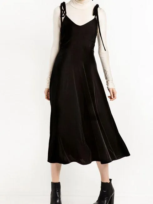 Black Velvet Dress Spring And Autumn New Versatile Suspender Skirt High Waist Large Swing Skirt Slim