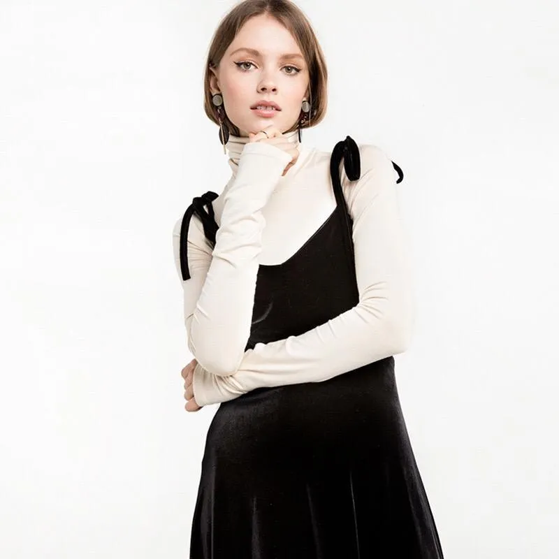 Black Velvet Dress Spring And Autumn New Versatile Suspender Skirt High Waist Large Swing Skirt Slim