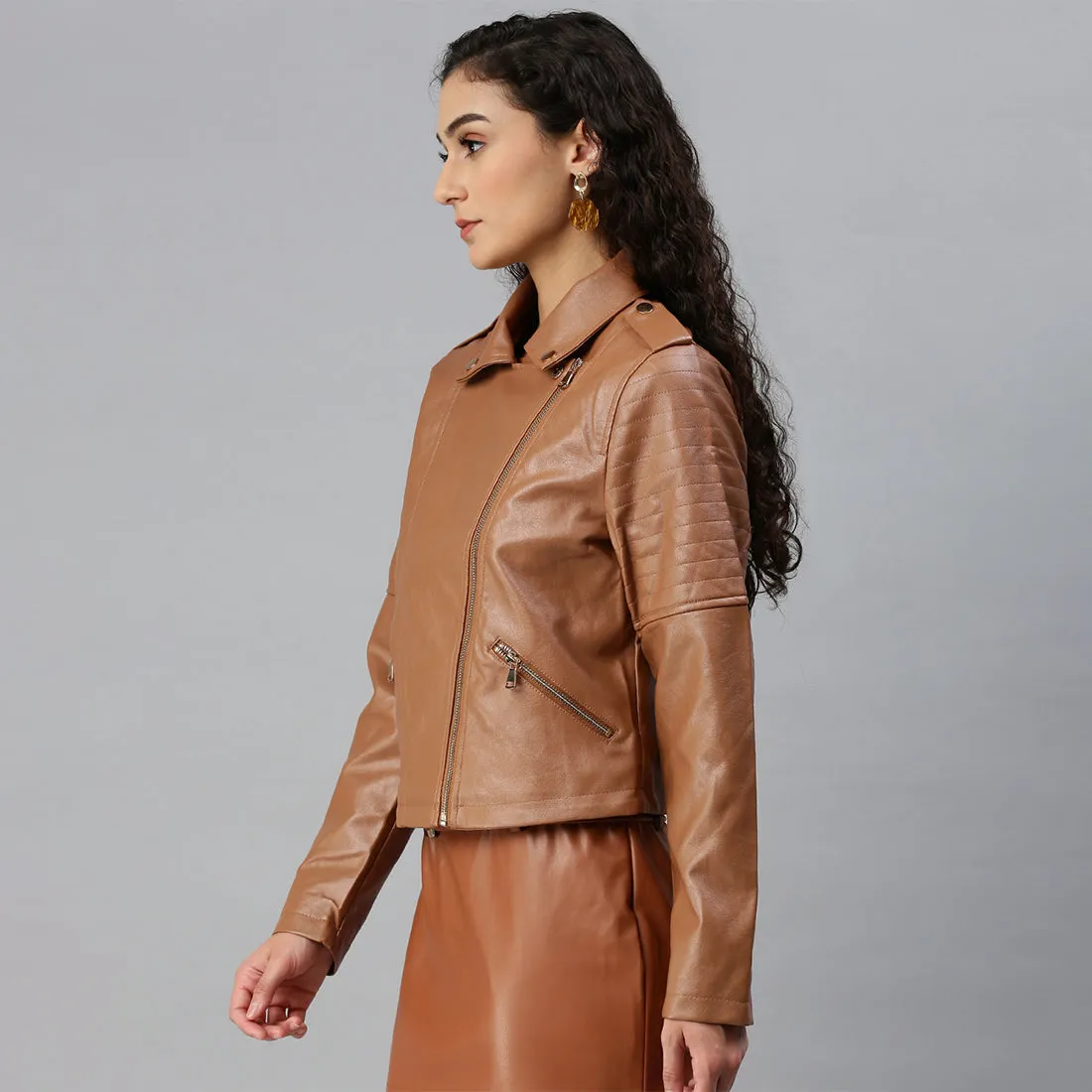 Collared PU Biker Jacket