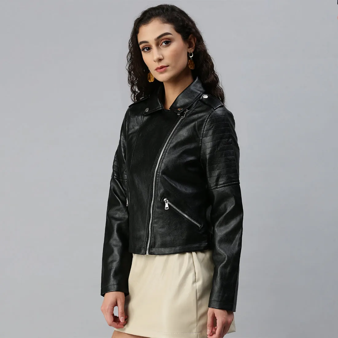 Collared PU Biker Jacket
