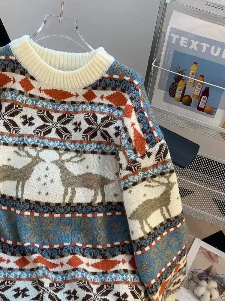 Crew Neck Colorful Jacquard Sweater