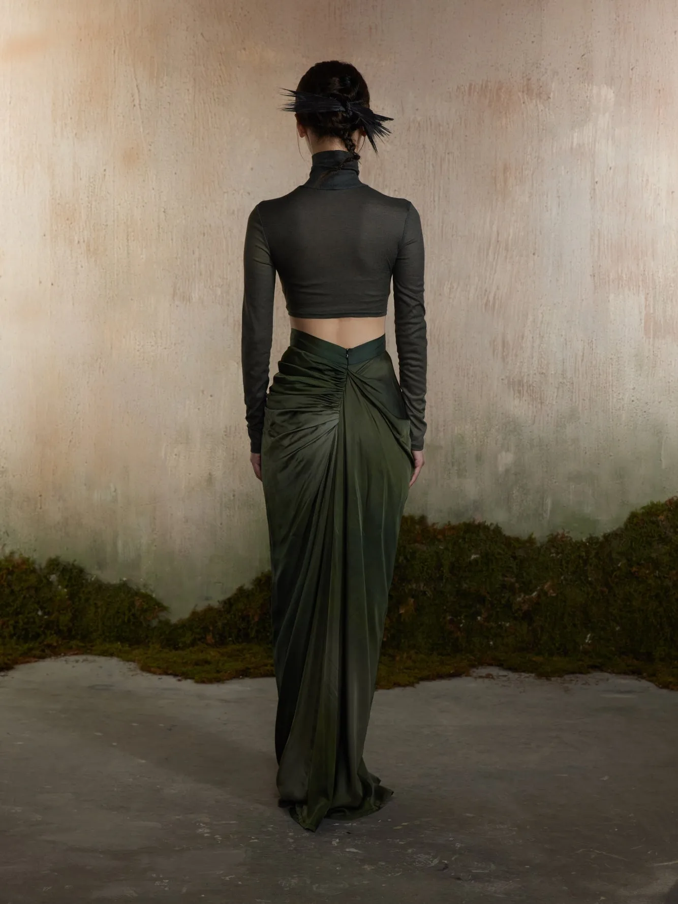 Drape Elegant Smooth Plain Long-Skirt