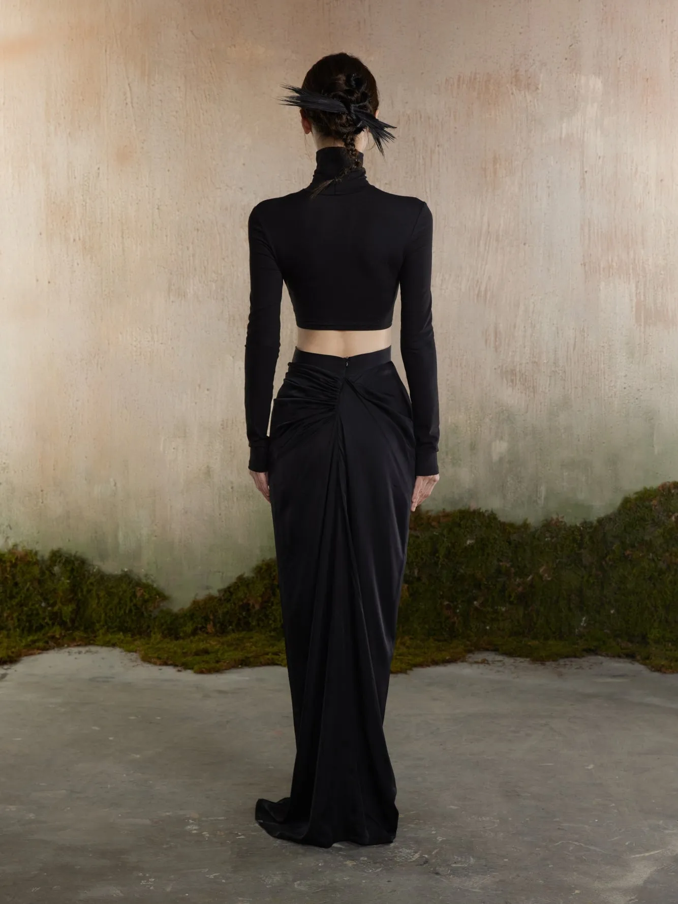 Drape Elegant Smooth Plain Long-Skirt