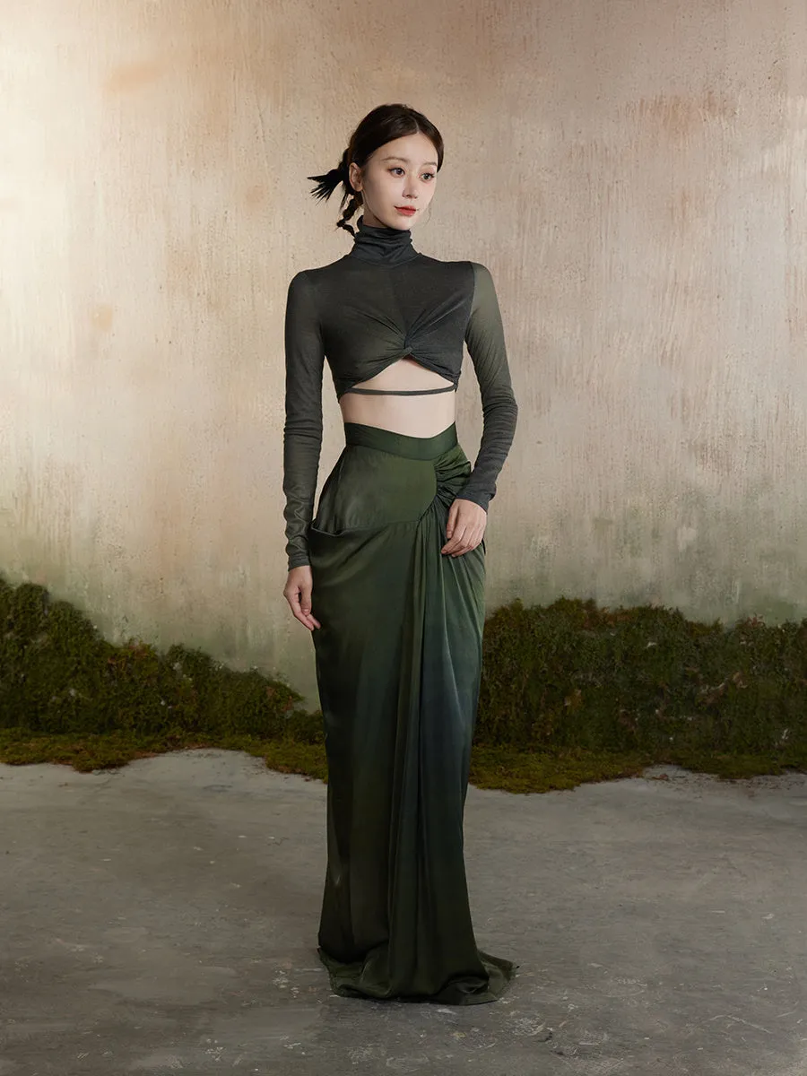 Drape Elegant Smooth Plain Long-Skirt