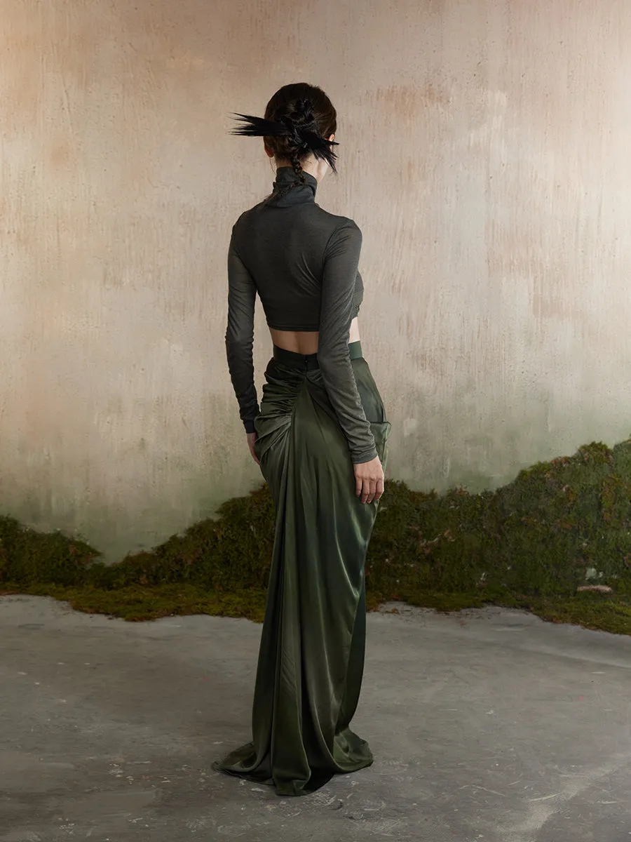 Drape Elegant Smooth Plain Long-Skirt