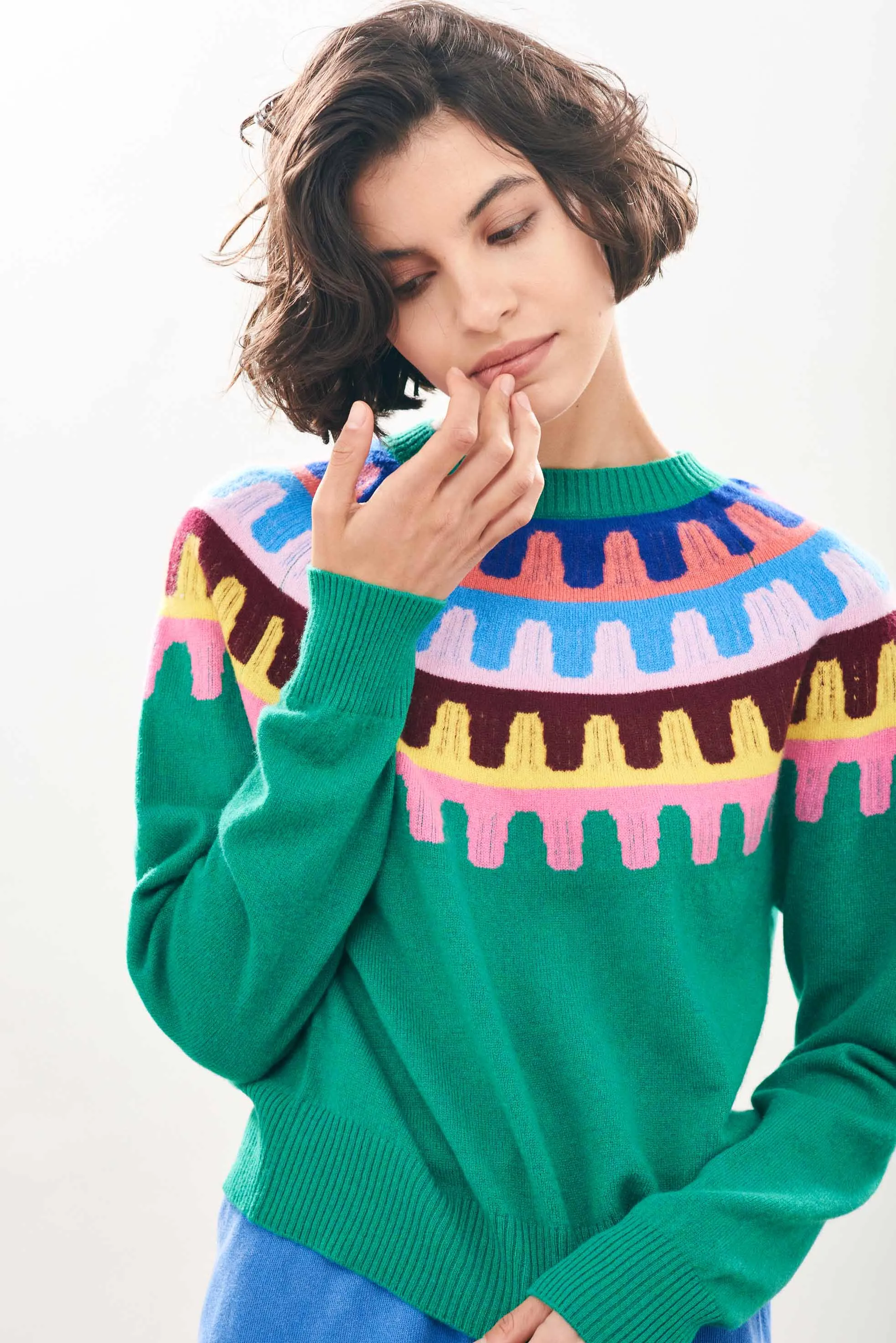 Ju054 Green Rick Rack Sweater