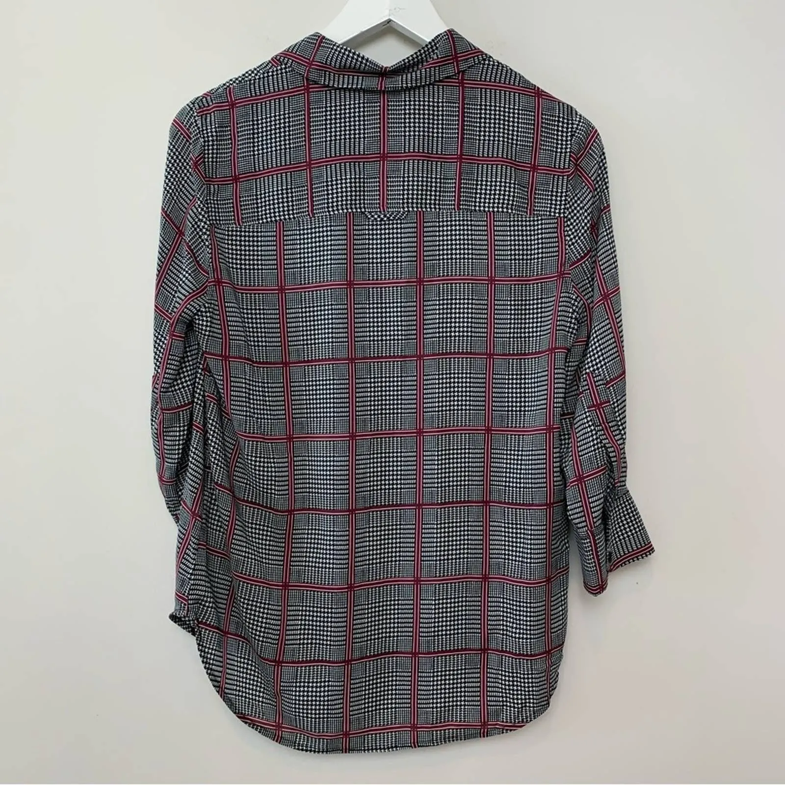 L'Agence Nina Check Printed Blouse Small Plaid Twee Button Down Collared Shirt