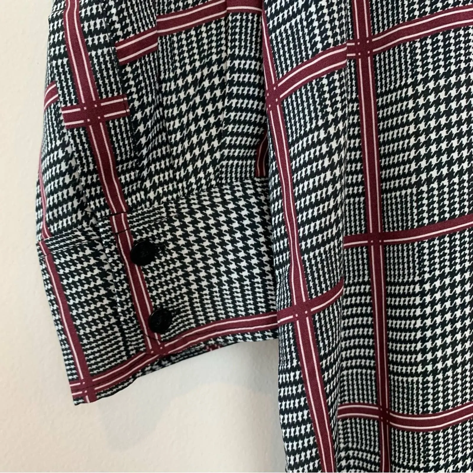 L'Agence Nina Check Printed Blouse Small Plaid Twee Button Down Collared Shirt