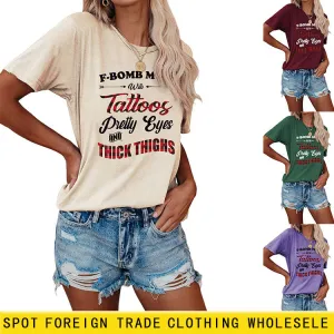 Large Women's Wear F-bomb Mom with Tattos Short-sleeved T-shirt