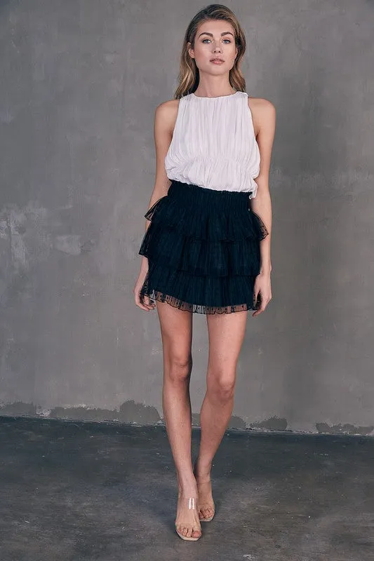 On The Spot Mesh Tiered Polka Dot Mini Skirt