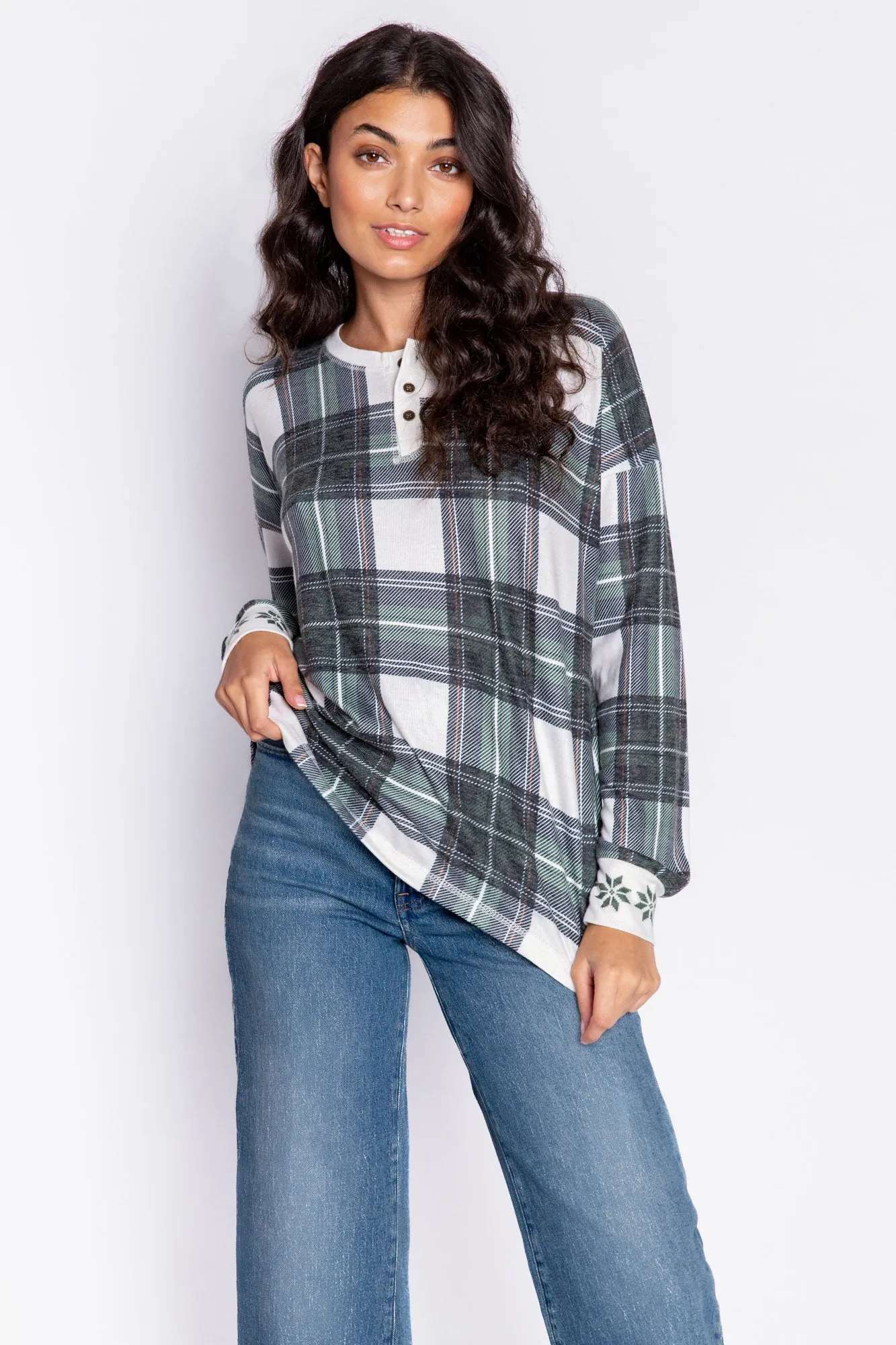Plaid Henley Jammie Top
