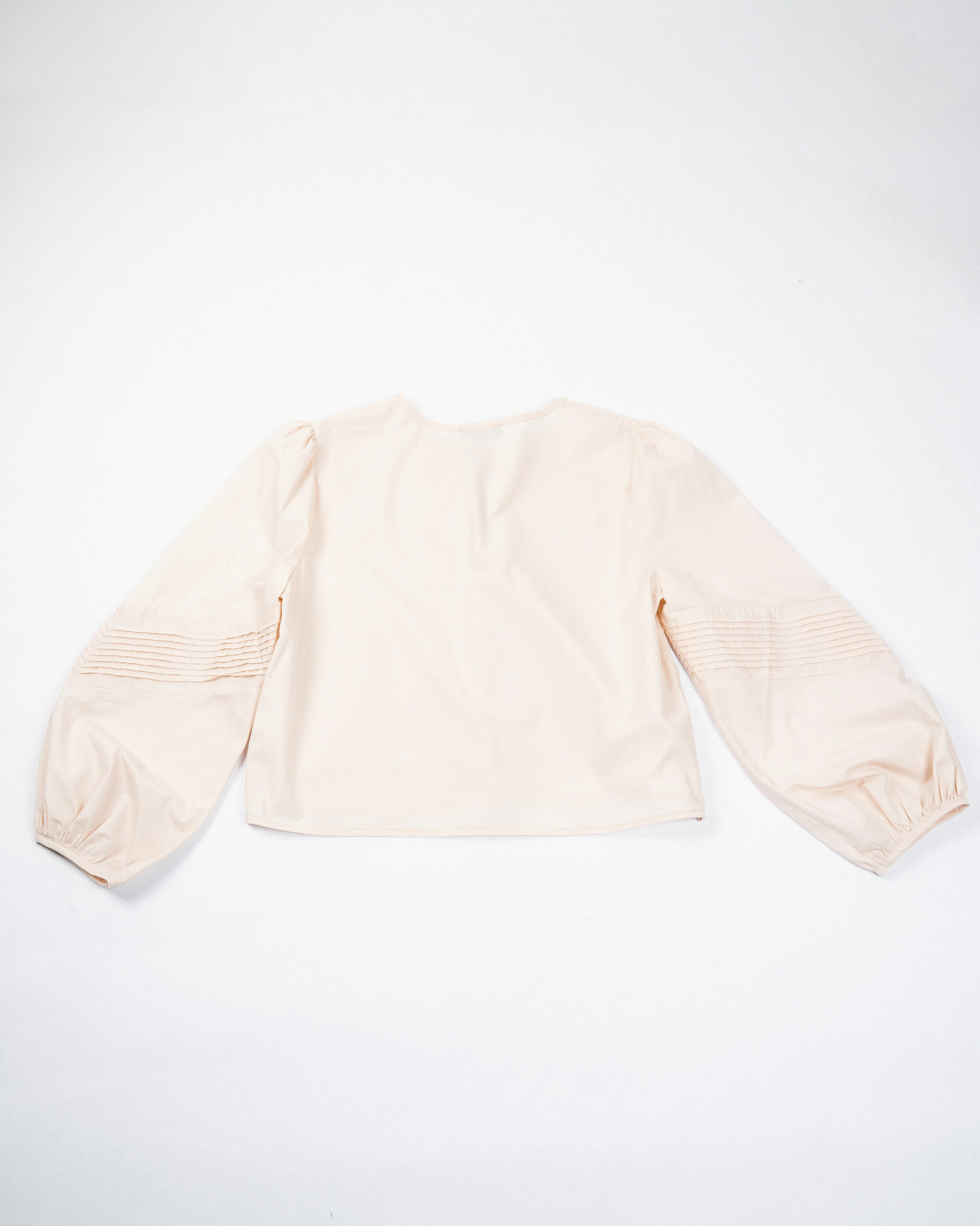 Pleats Long Sleeve Blouse (Beige)