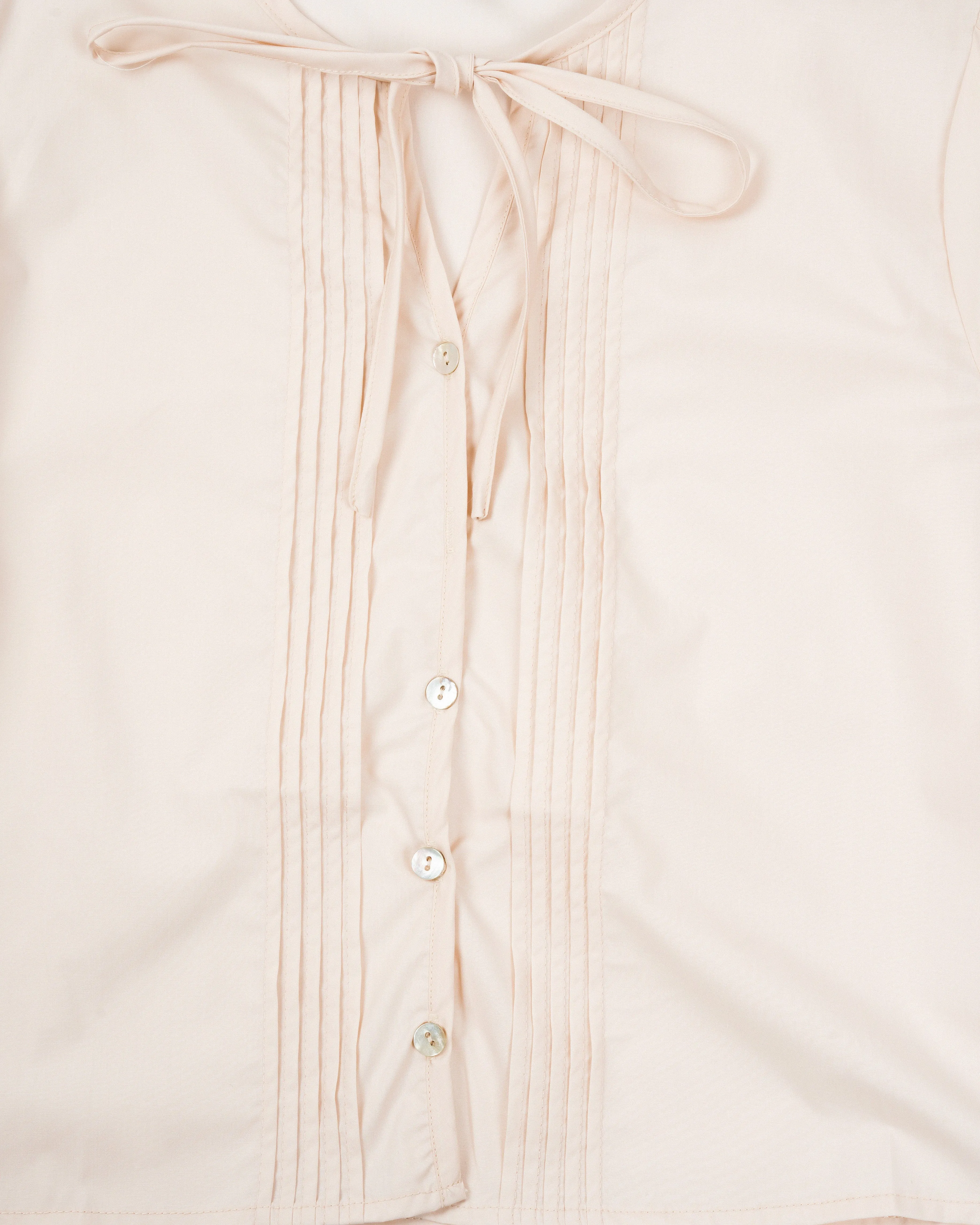 Pleats Long Sleeve Blouse (Beige)