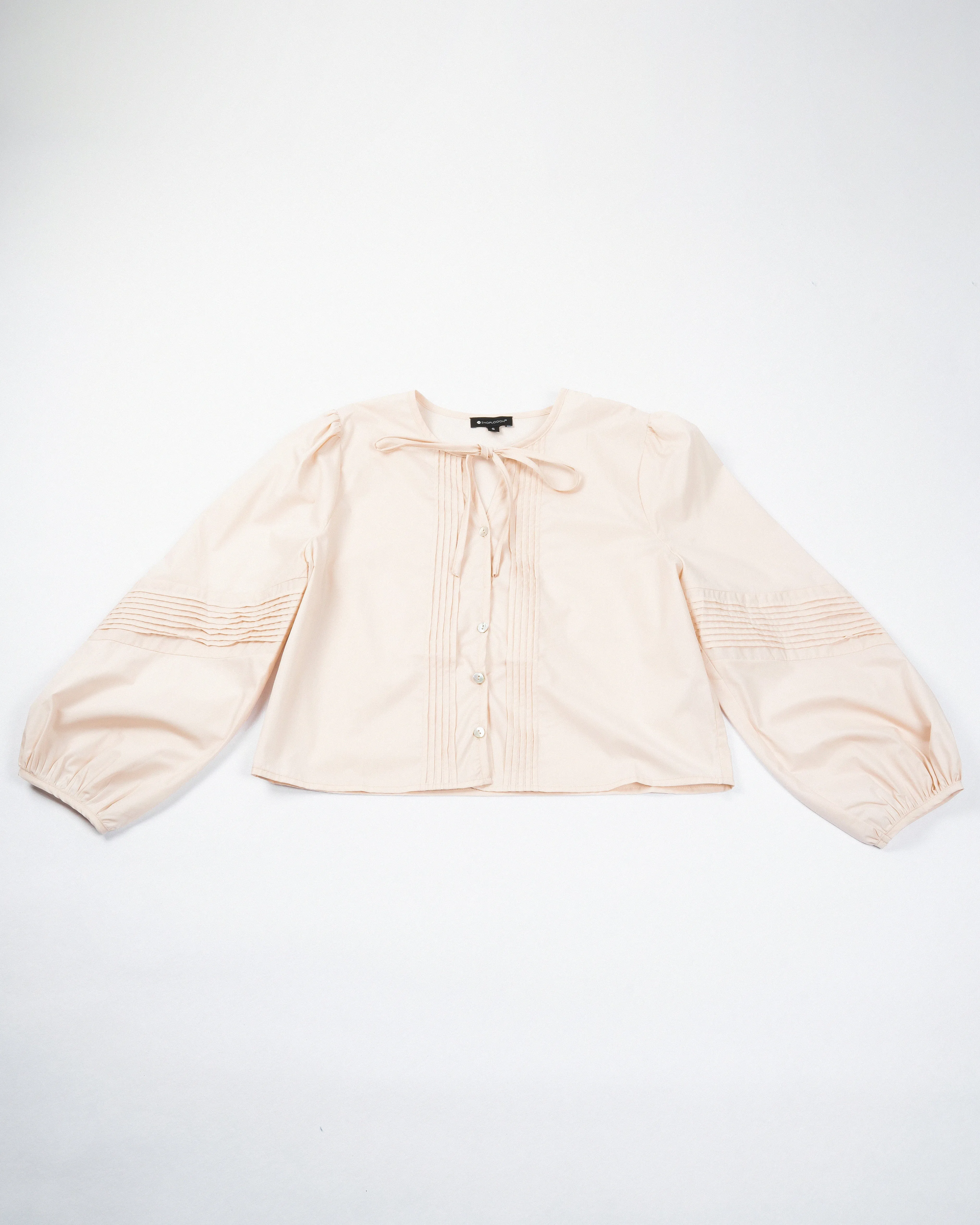 Pleats Long Sleeve Blouse (Beige)