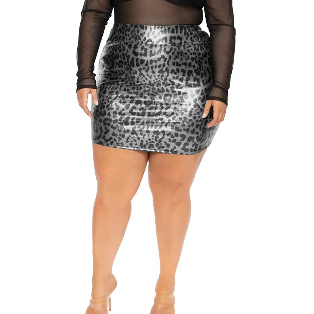 Plus Size Leopard Printed High Waist Mini Skirt