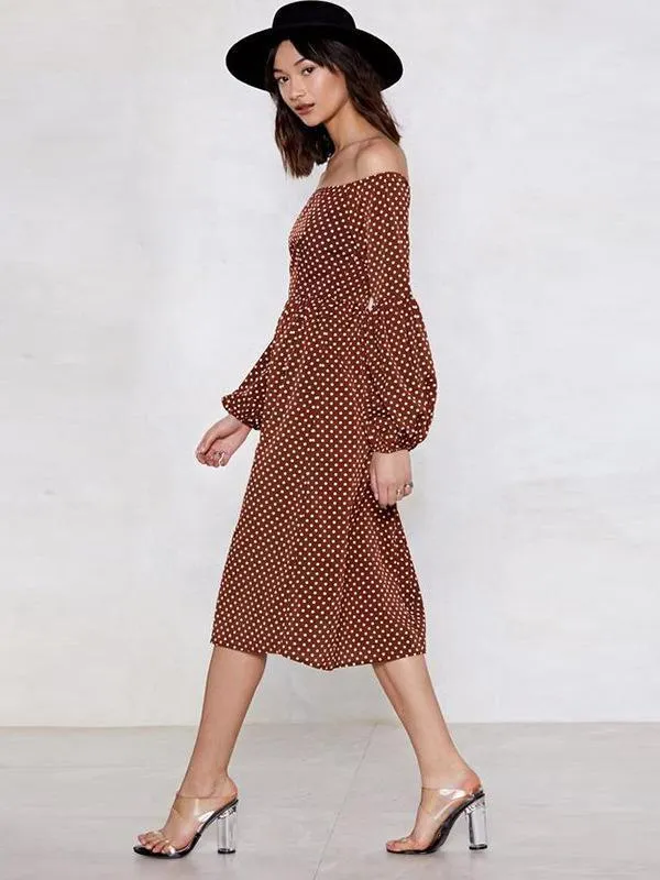 Polka-dot Long Sleeves Midi Dress