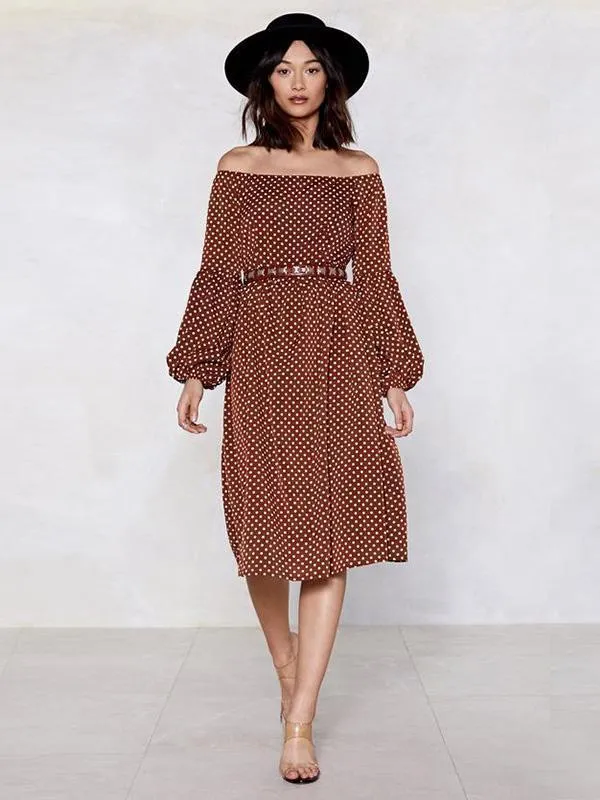 Polka-dot Long Sleeves Midi Dress