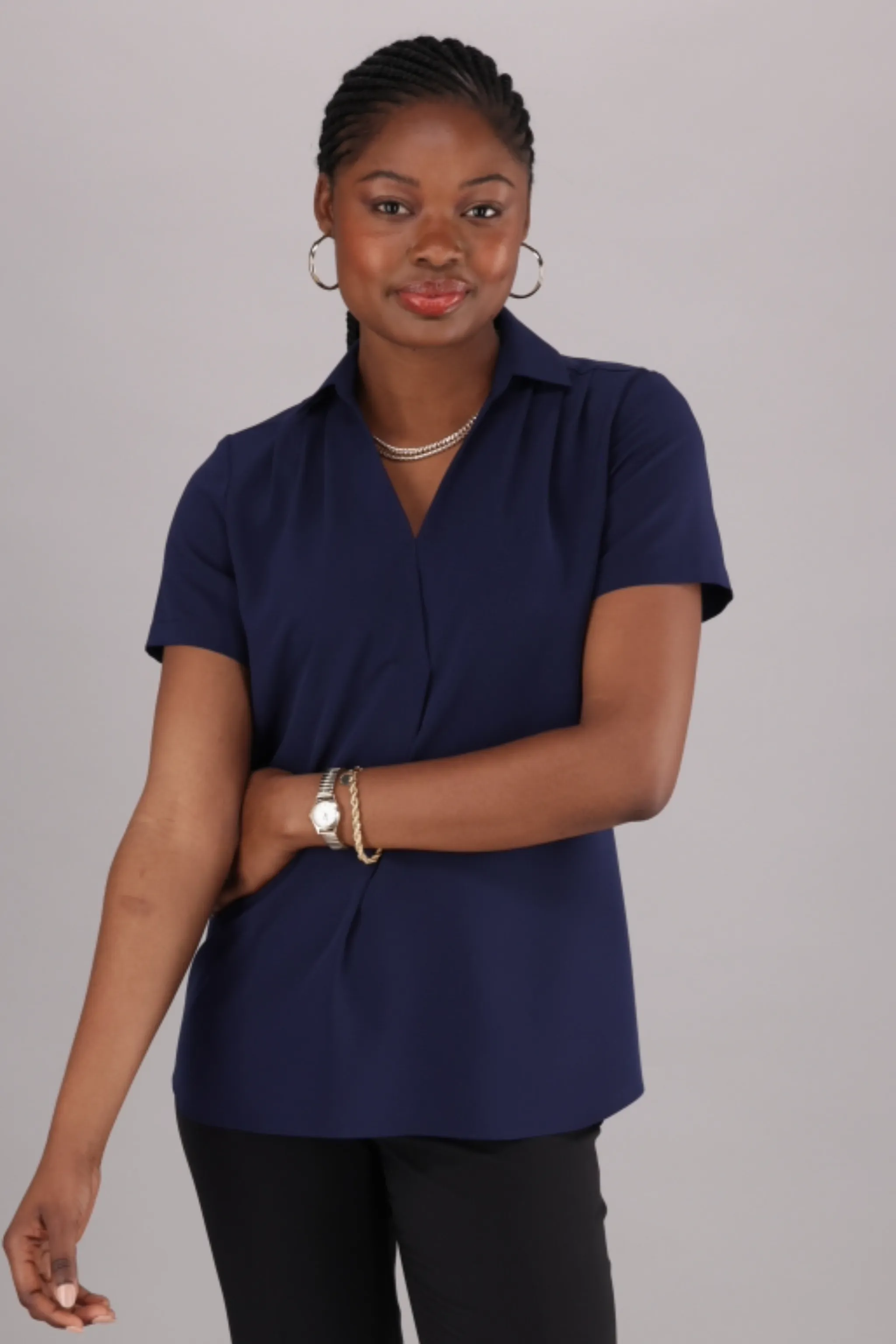 Rose V-neck blouse - navy