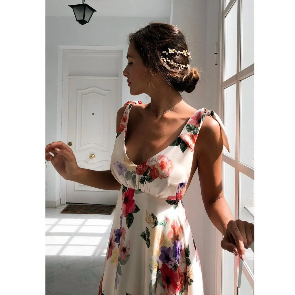 Sexy Sleeveless Floral Print Maxi Dress Two Patten