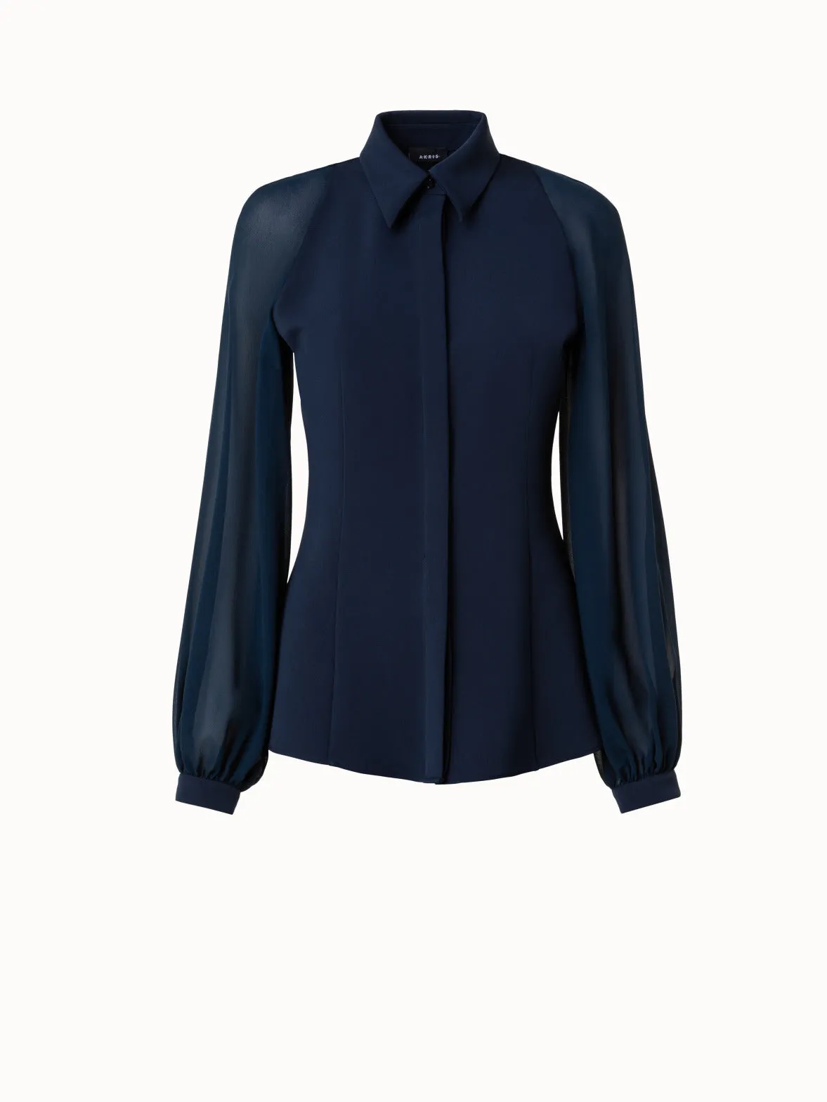 Silk Stretch Blouse with Sheer Organza Sleeves