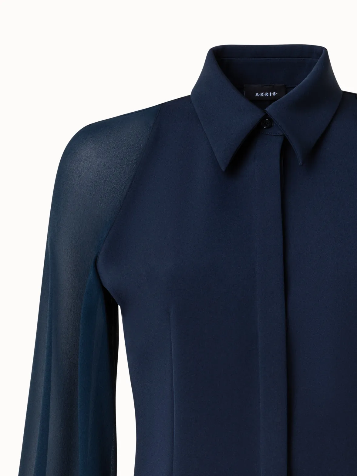Silk Stretch Blouse with Sheer Organza Sleeves