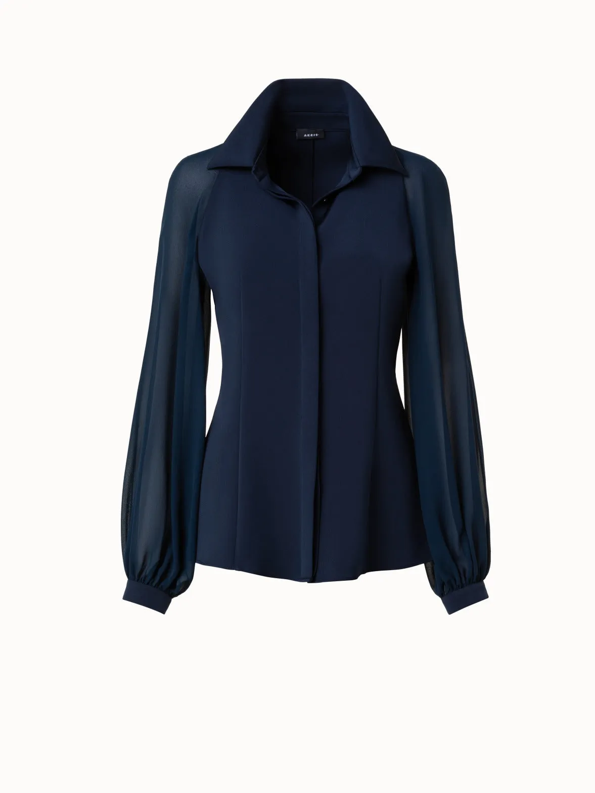 Silk Stretch Blouse with Sheer Organza Sleeves