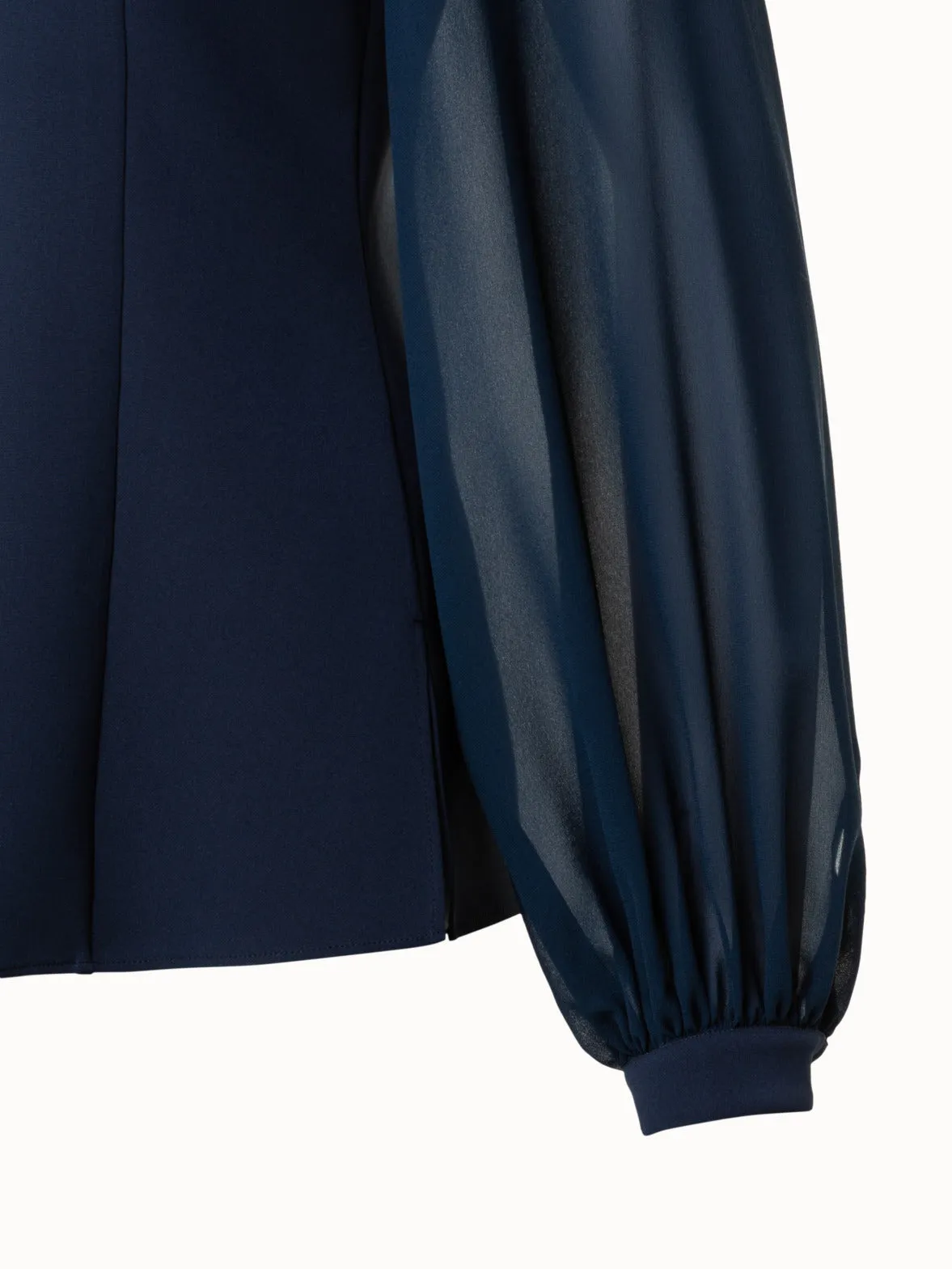 Silk Stretch Blouse with Sheer Organza Sleeves