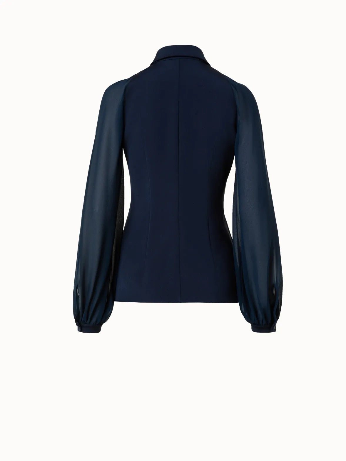 Silk Stretch Blouse with Sheer Organza Sleeves