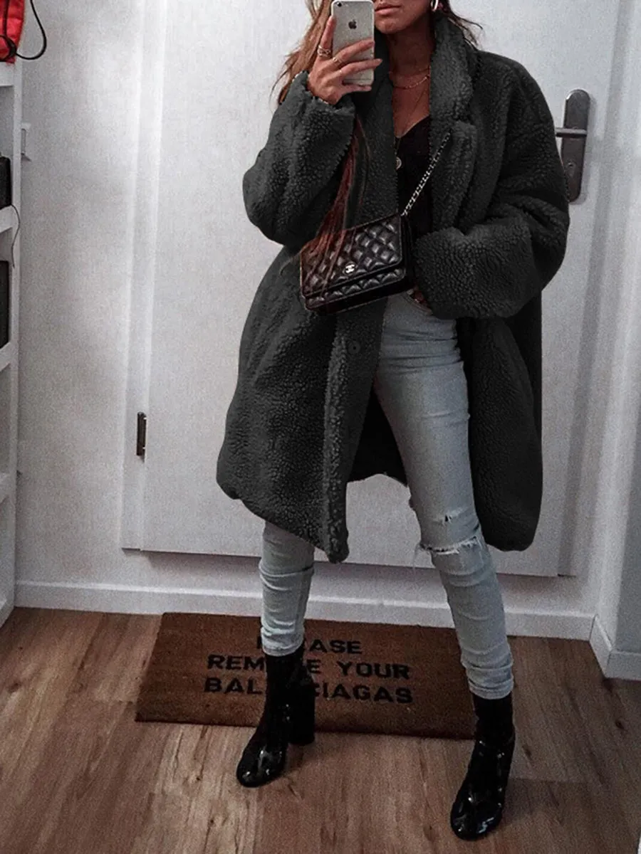 Solid Color Lapel Thick Warm Coat