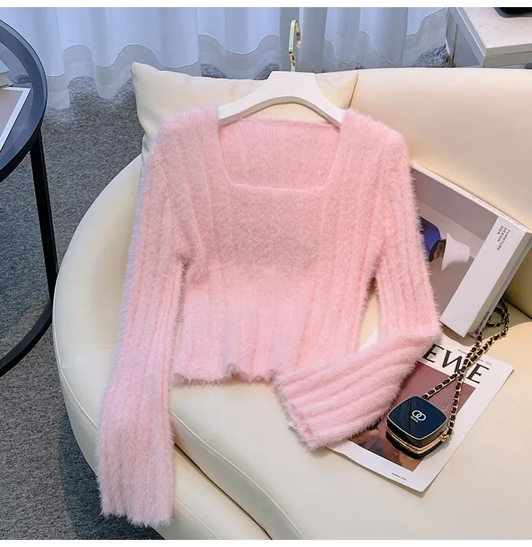 Solid Color Square Collar Bottoming Knitwear