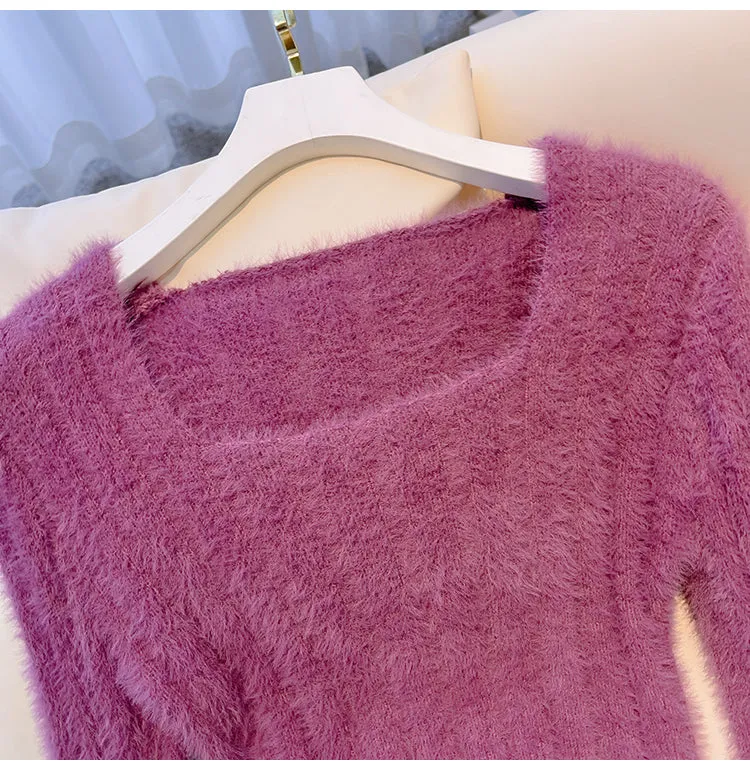 Solid Color Square Collar Bottoming Knitwear