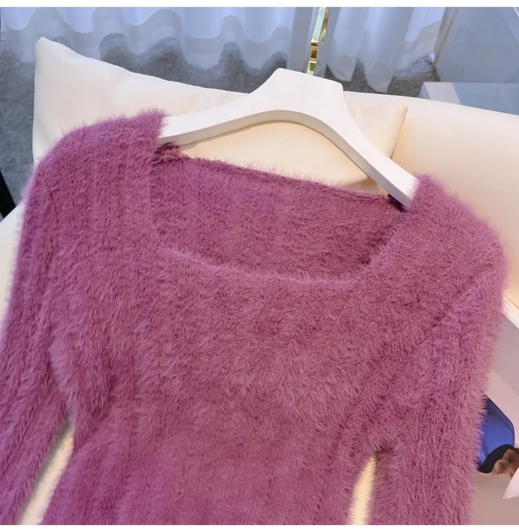 Solid Color Square Collar Bottoming Knitwear