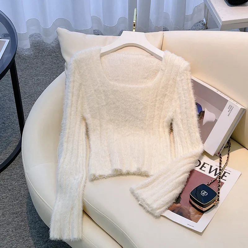 Solid Color Square Collar Bottoming Knitwear