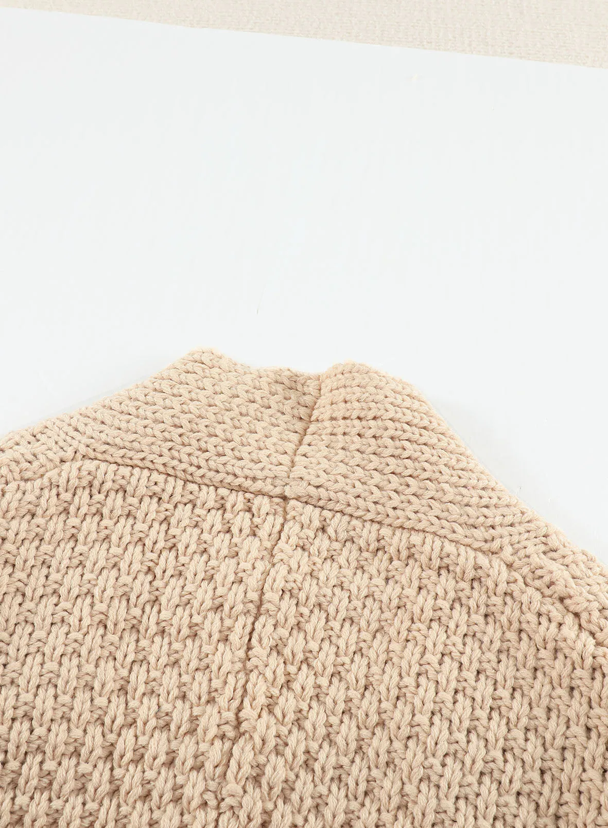 Women's Khaki Open Front Pocket Casual Waffle Knitted Cardigan